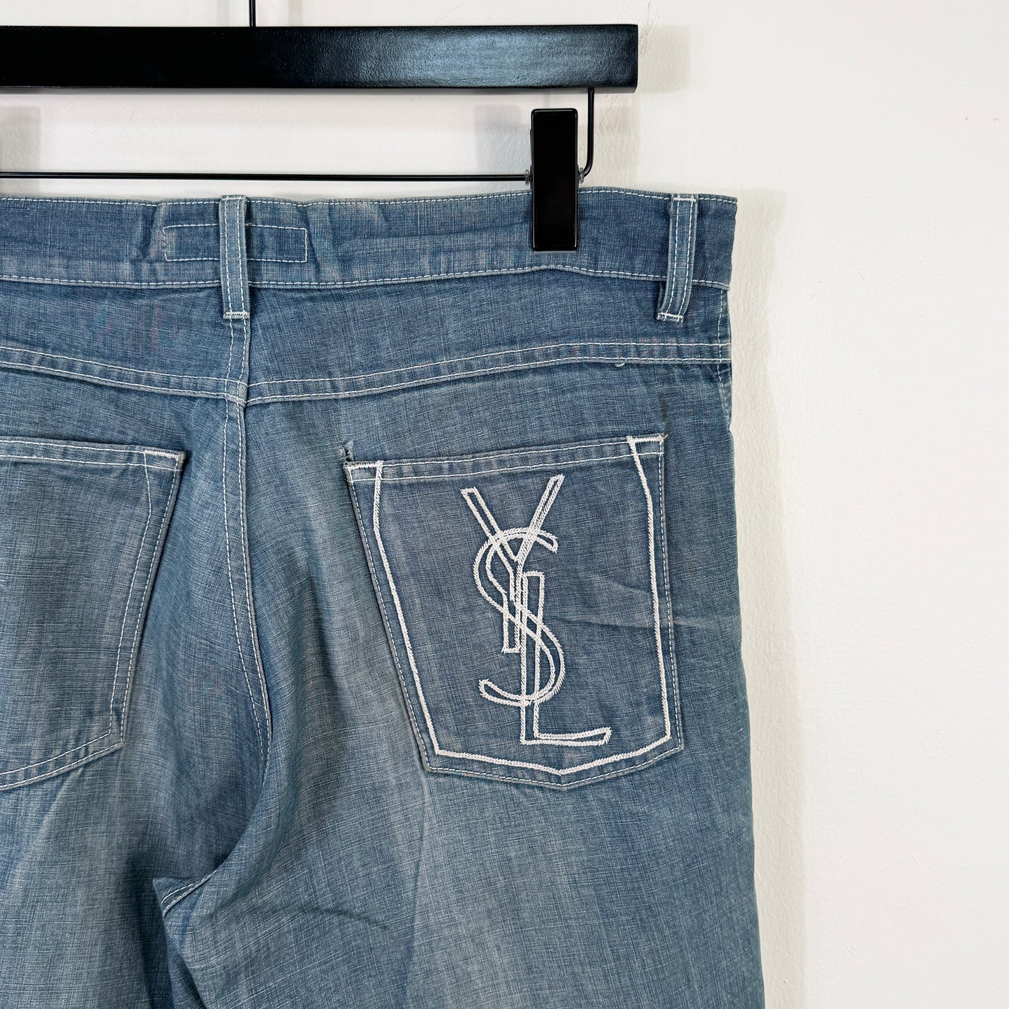 Yves Saint Laurent Distressed Logo Flared Denim