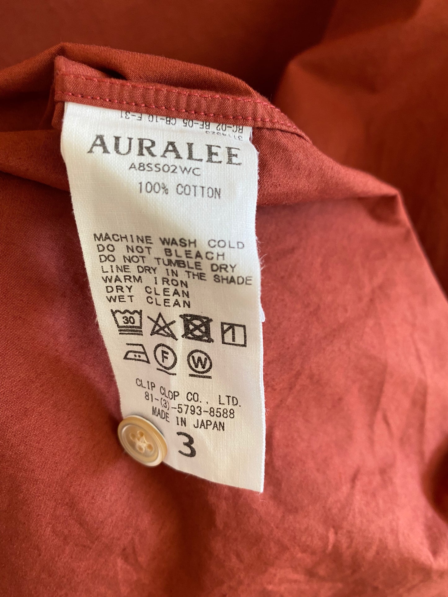 Auralee Selvedge Cotton Shirt Rust