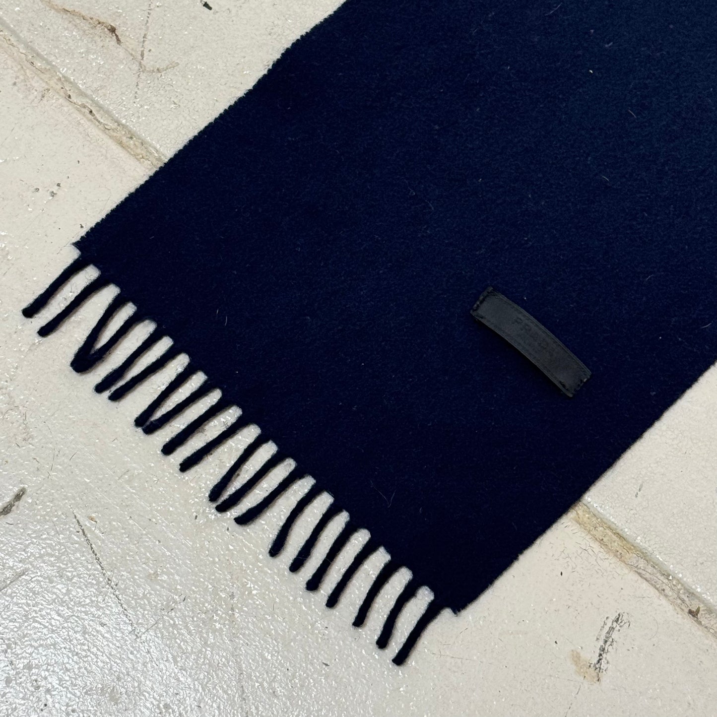 Prada Fringe Logo Embroidered Scarf