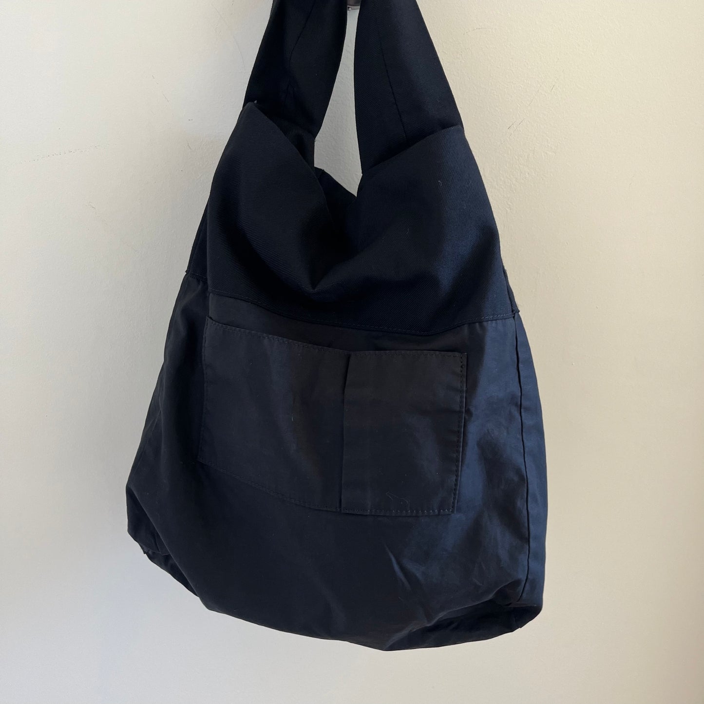 Yohji Yamamoto FEMME Wool Gabardine Flat Handle Tote Bag Black