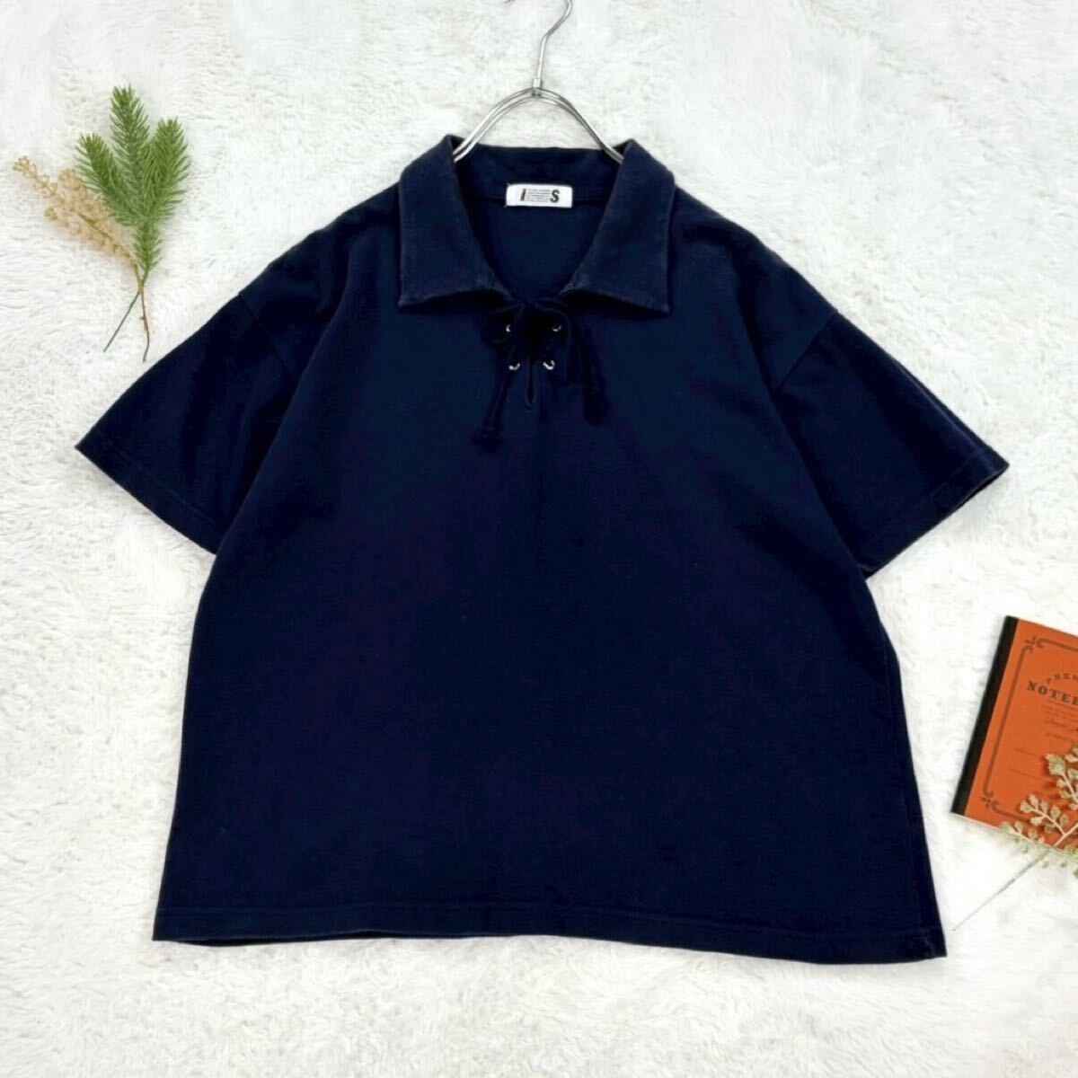 I.S. Issey Miyake Sport Lace Up Short Sleeve Polo Shirt