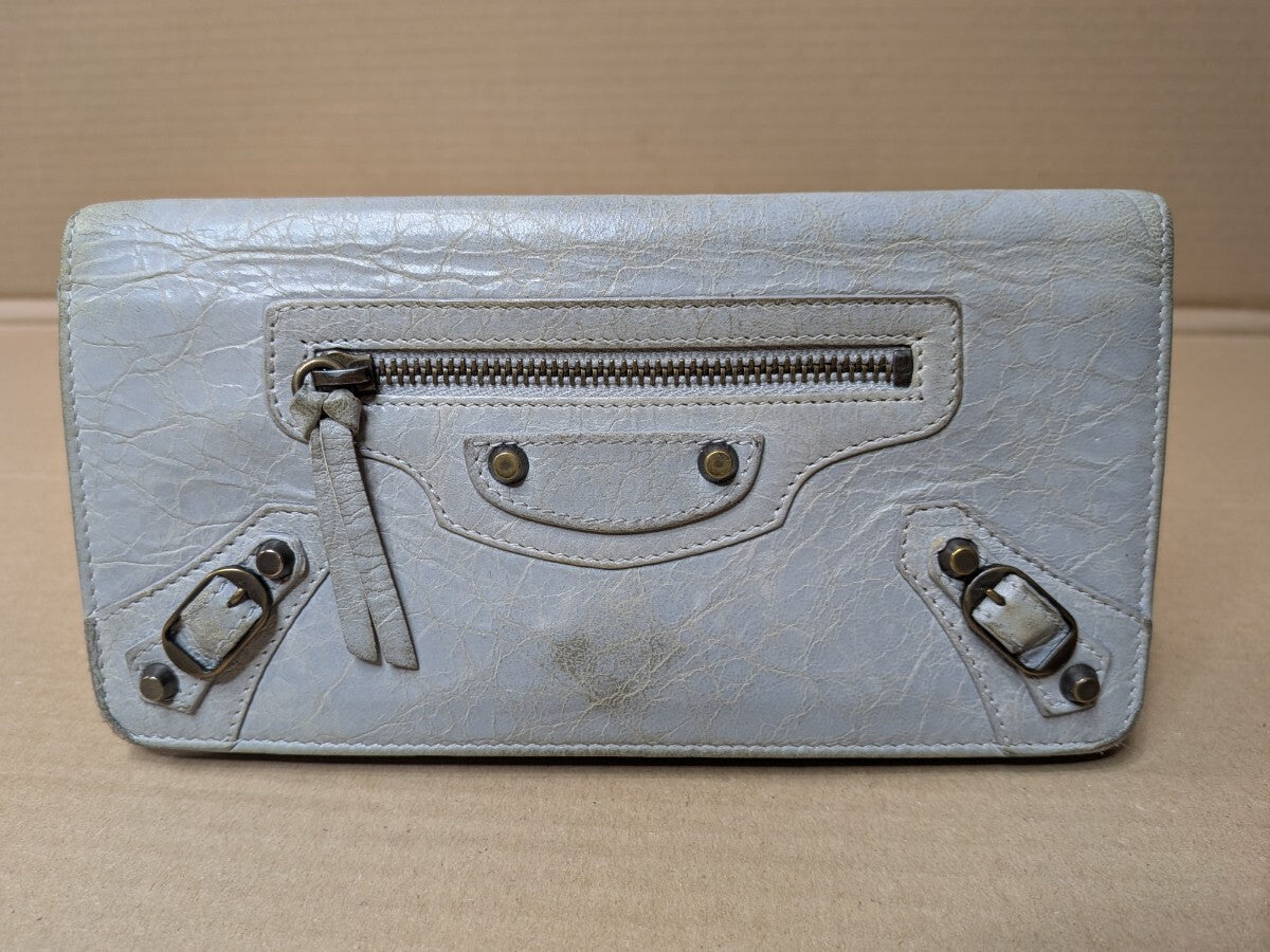 Balenciaga Leather City Wallet - Pale Blue