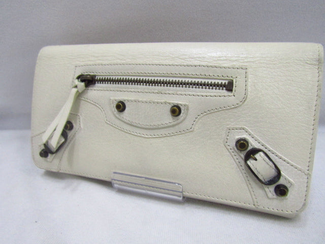 Balenciaga Leather City Wallet - Cream