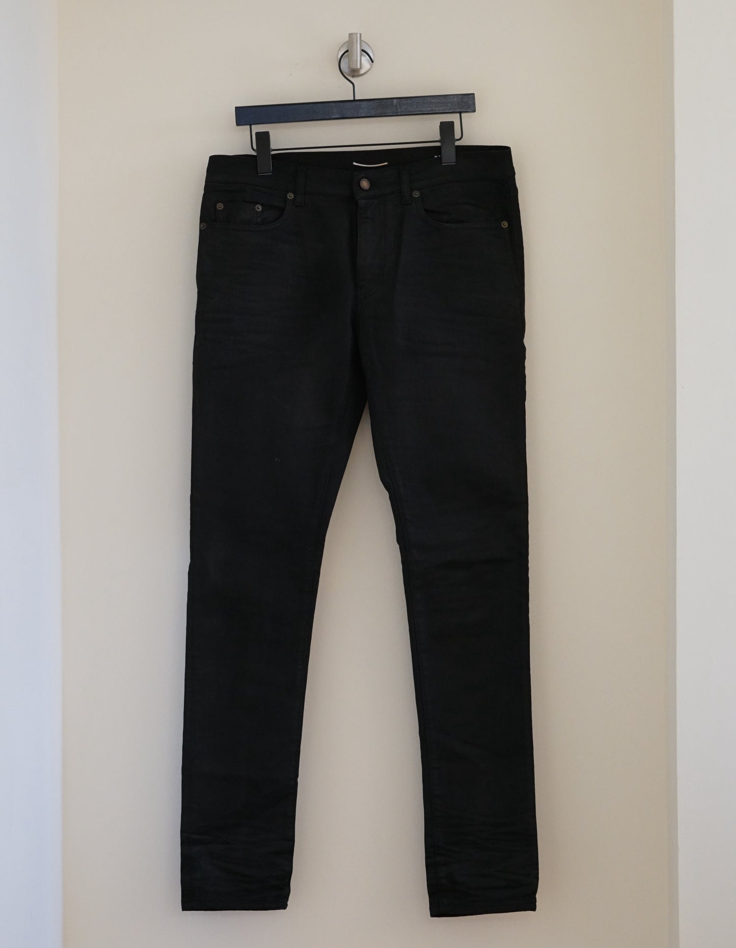 Saint Laurent Paris Waxed Black Skinny Jeans