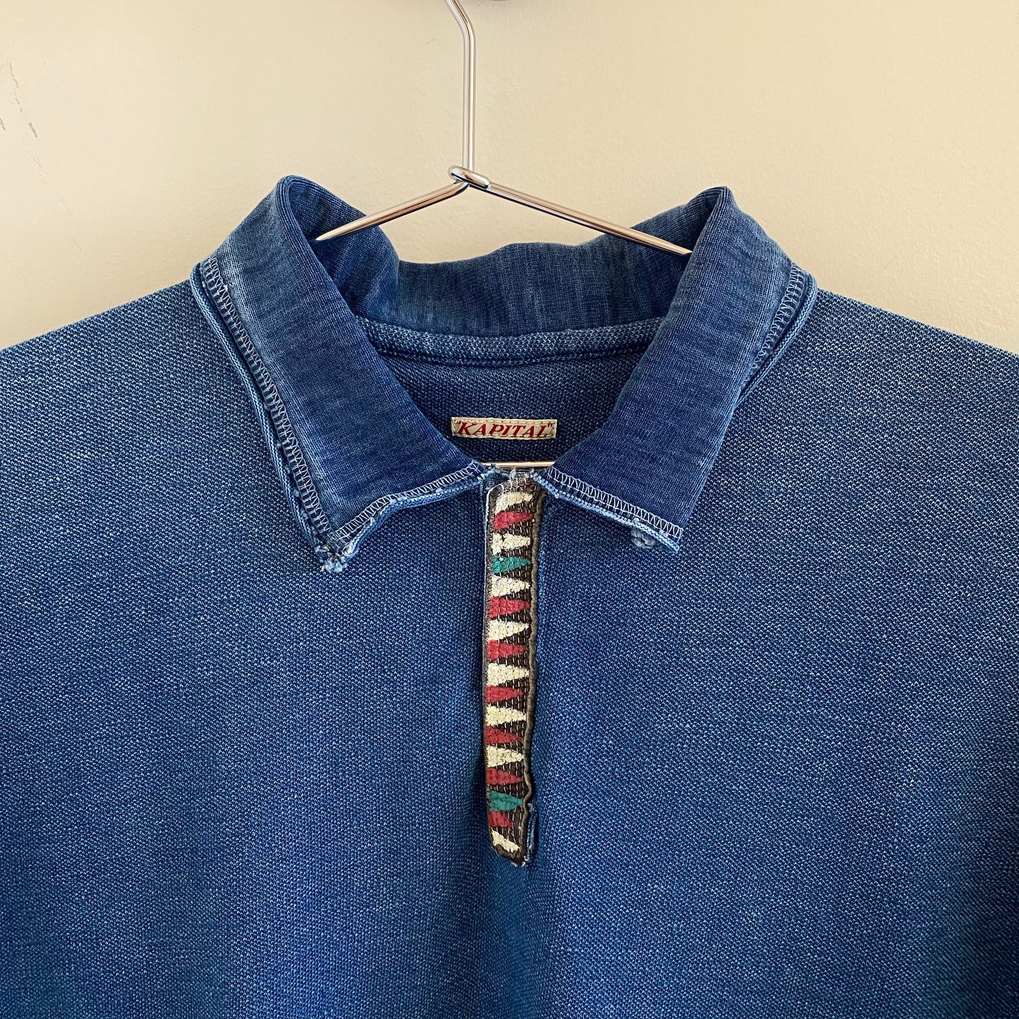 Kapital Inidgo Dyed Painted Polo Shirt