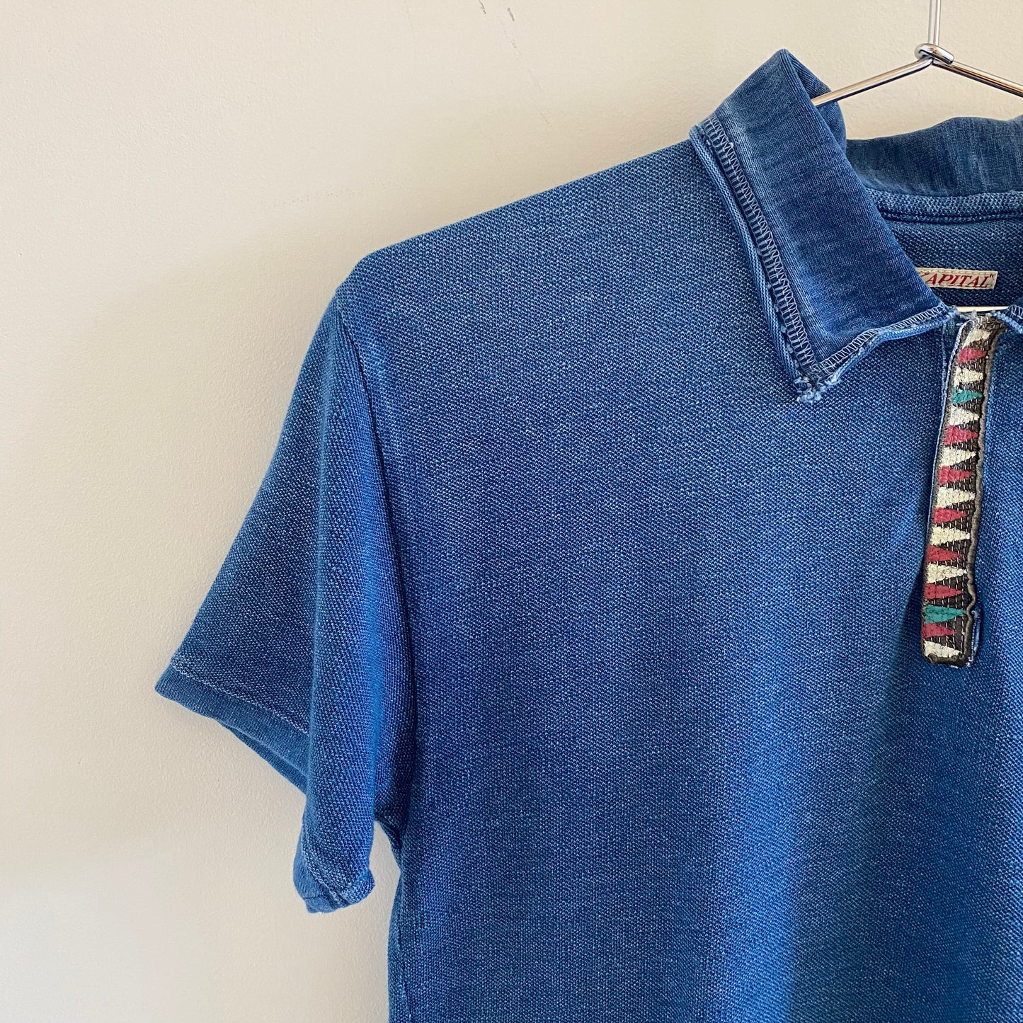Kapital Inidgo Dyed Painted Polo Shirt