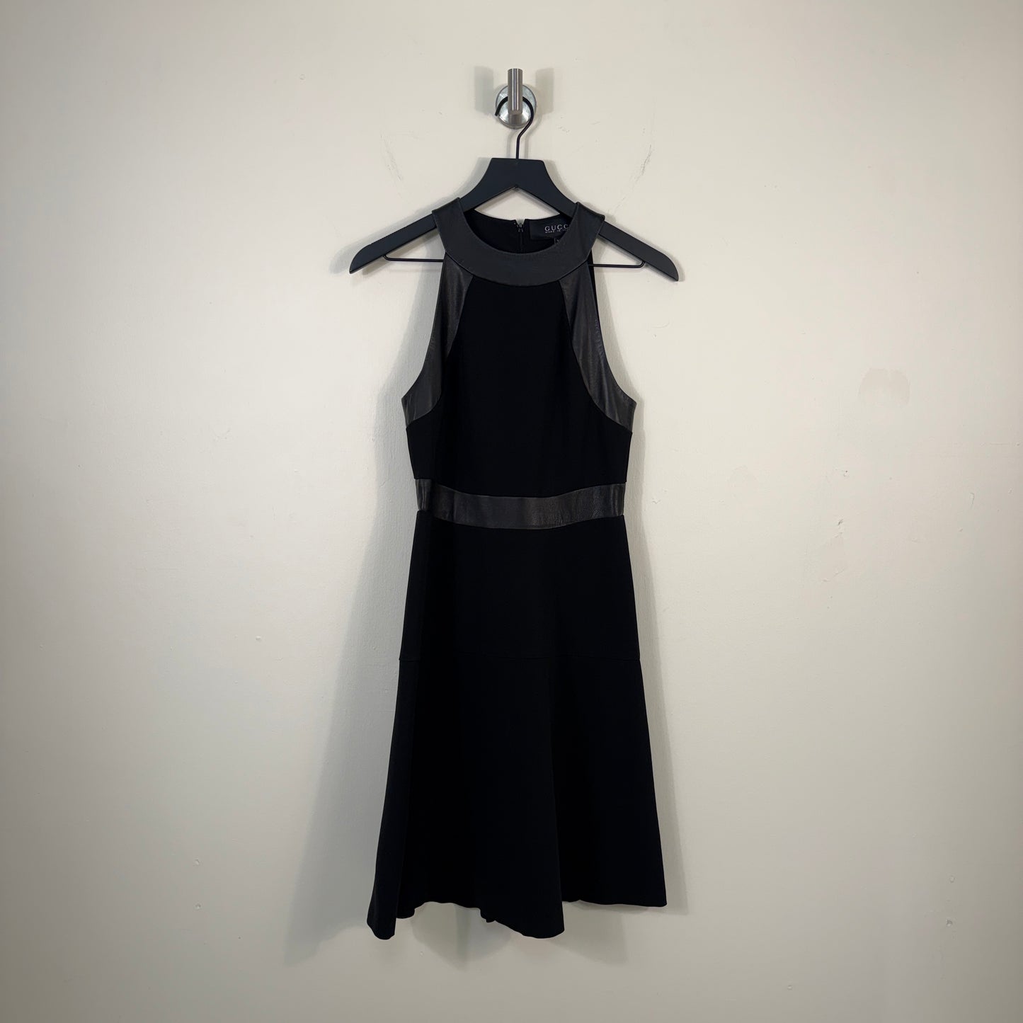 Gucci Leather Trim Sleeveless Dress