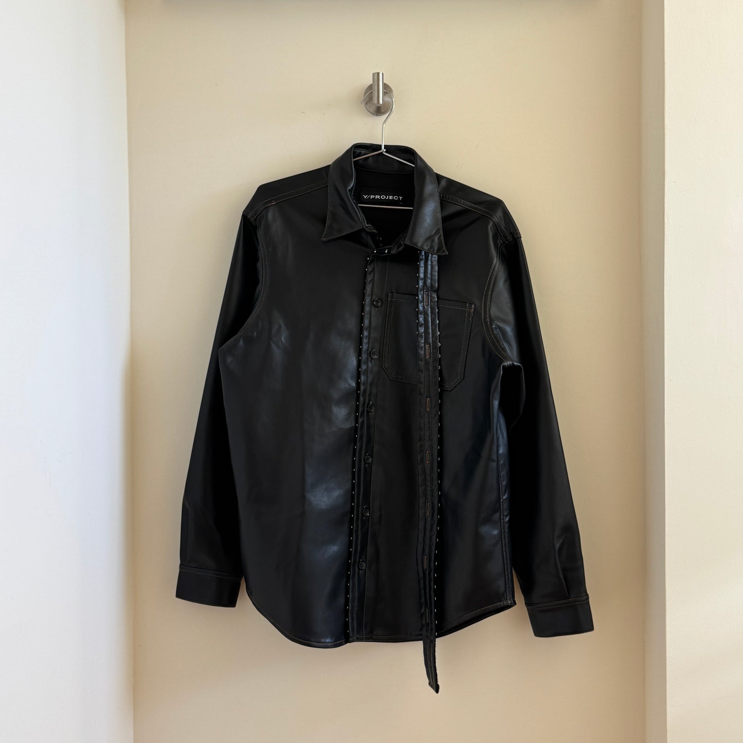 Y/Project Hook Eye Faux Leather Shirt