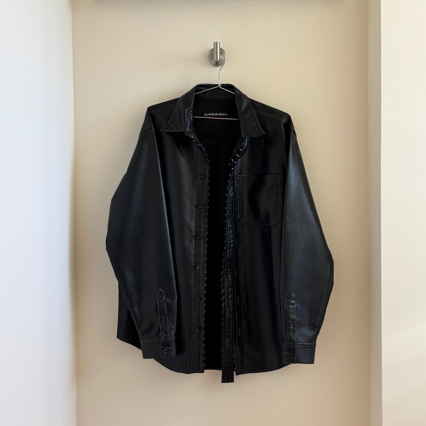 Y/Project Hook Eye Faux Leather Shirt