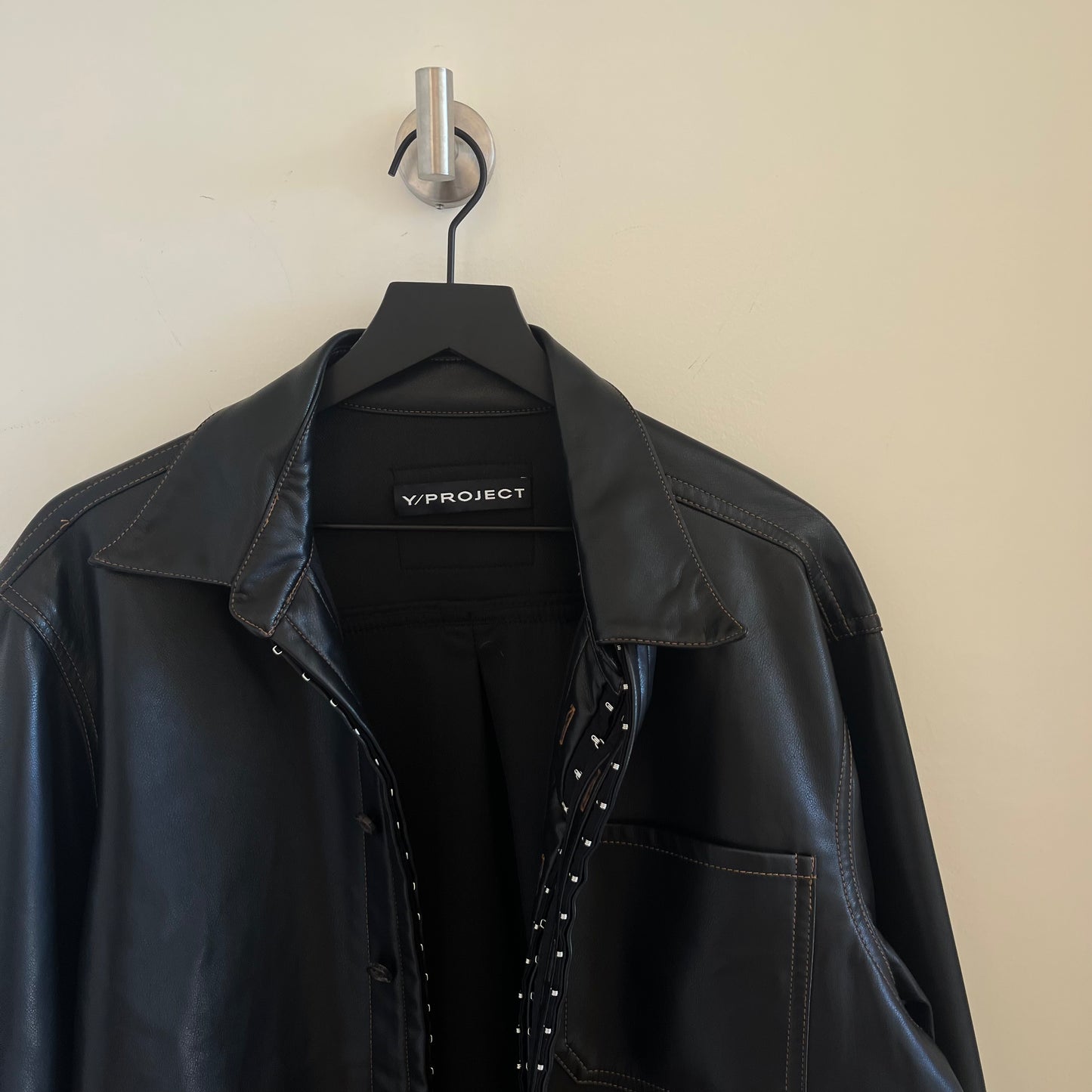 Y/Project Hook Eye Faux Leather Shirt