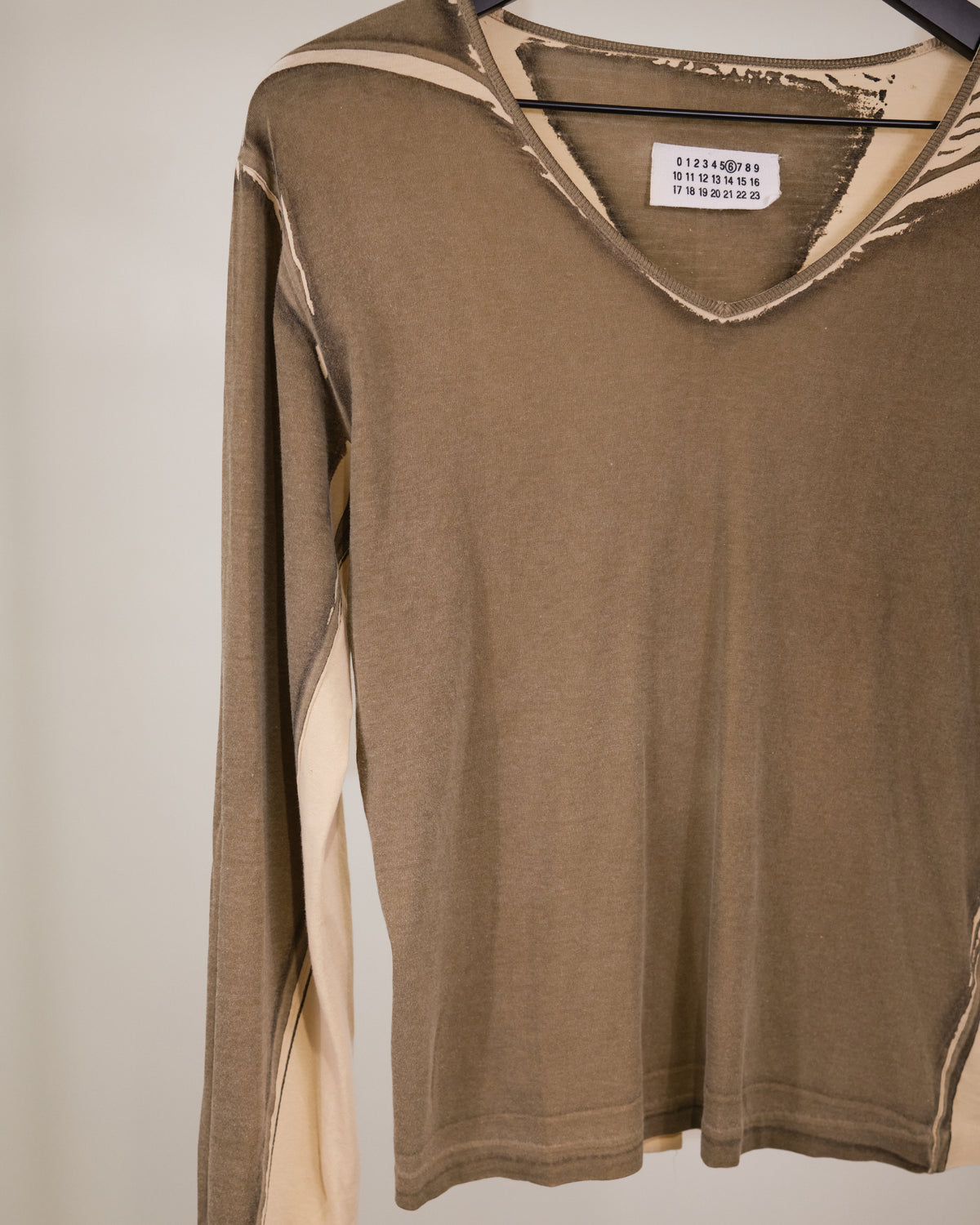 Maison Martin Margiela Printed V-Neck Long Sleeve T-Shirt