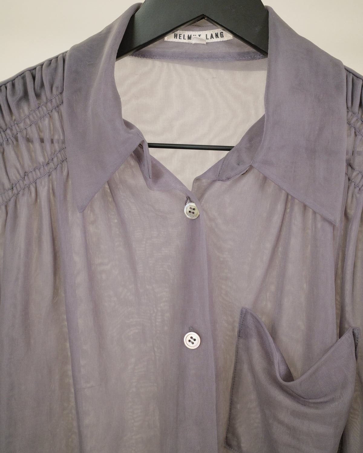 Helmut Lang Sheer Gathered Nylon Blouse