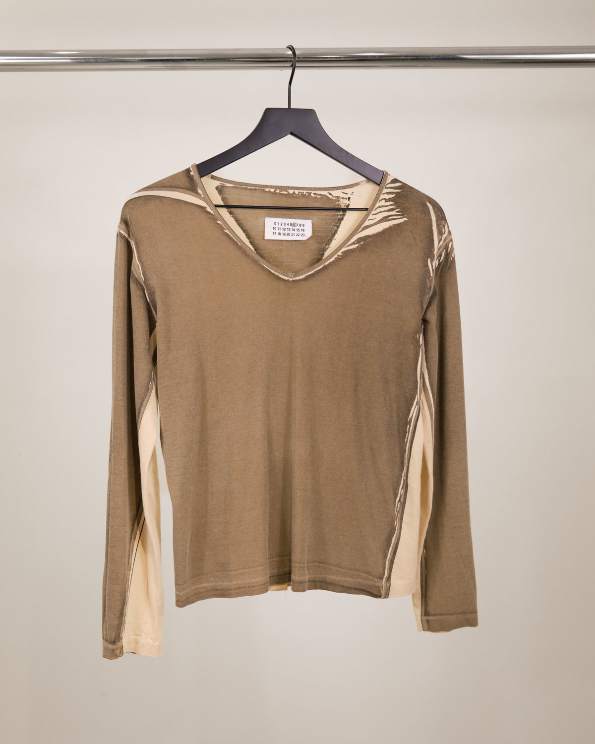 Maison Martin Margiela Printed V-Neck Long Sleeve T-Shirt