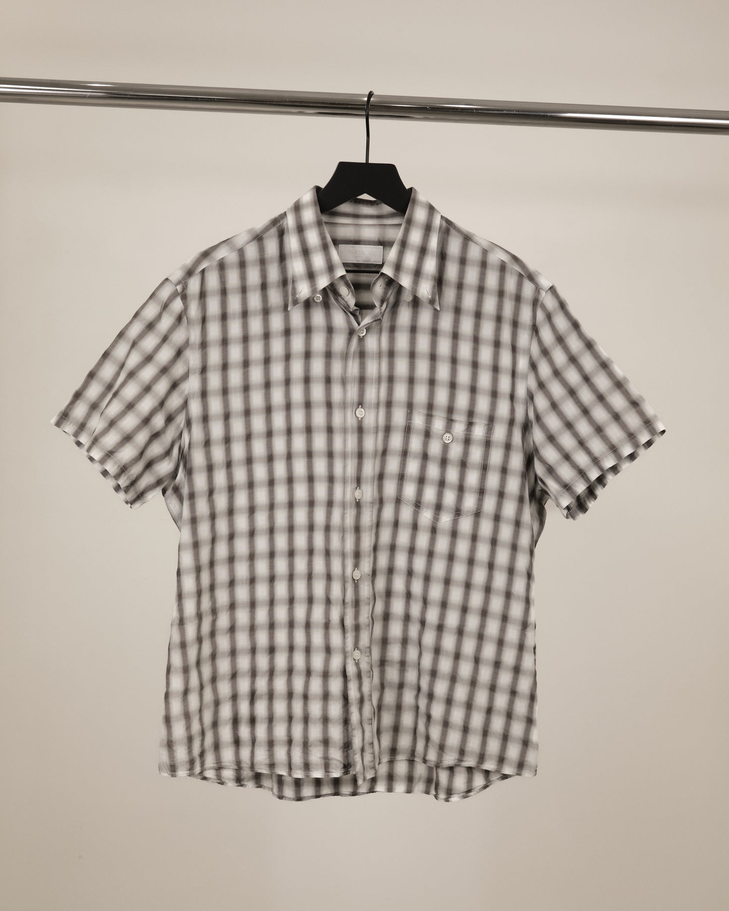 Prada Ombre Check Short Sleeve Button Down Shirt