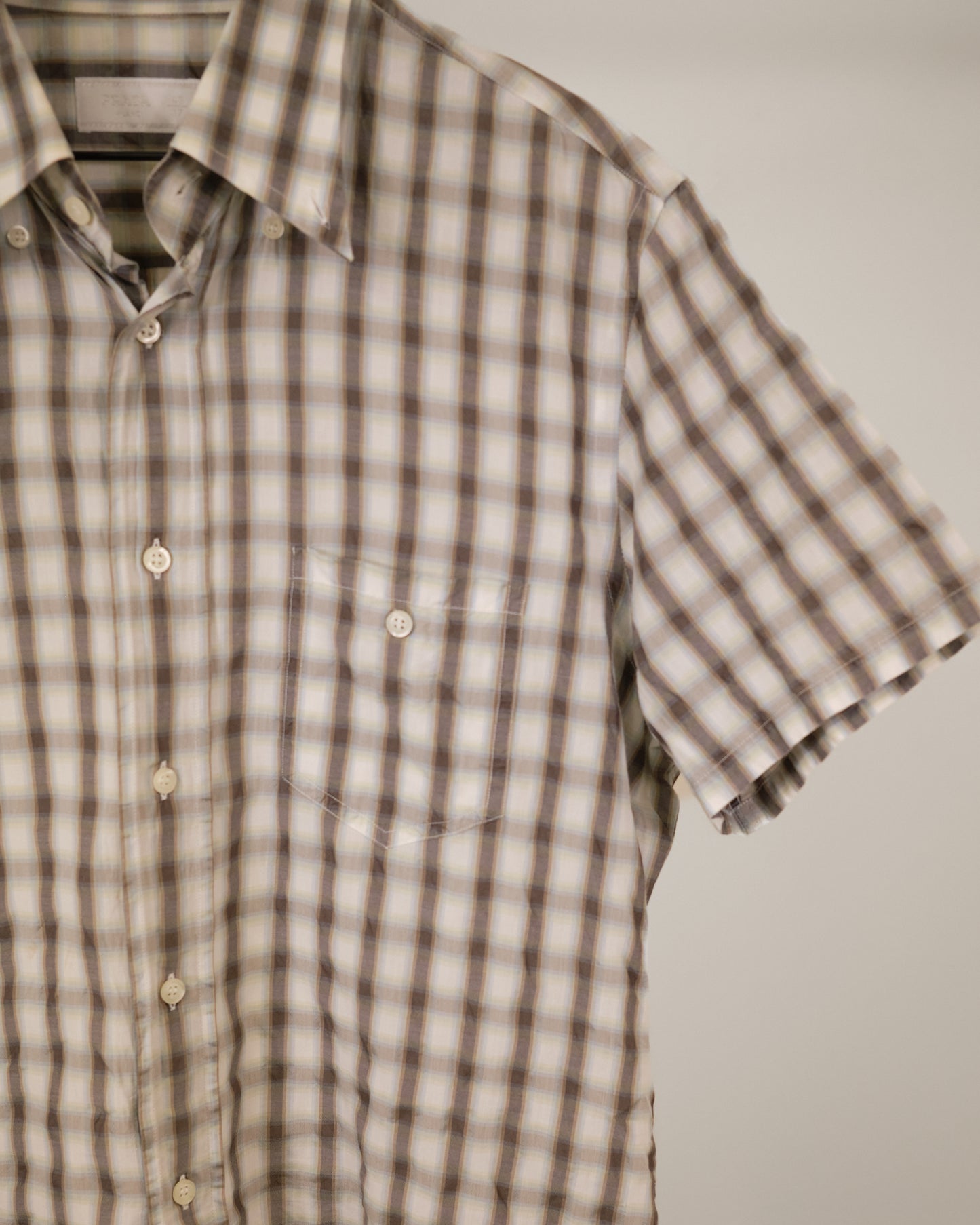 Prada Ombre Check Short Sleeve Button Down Shirt